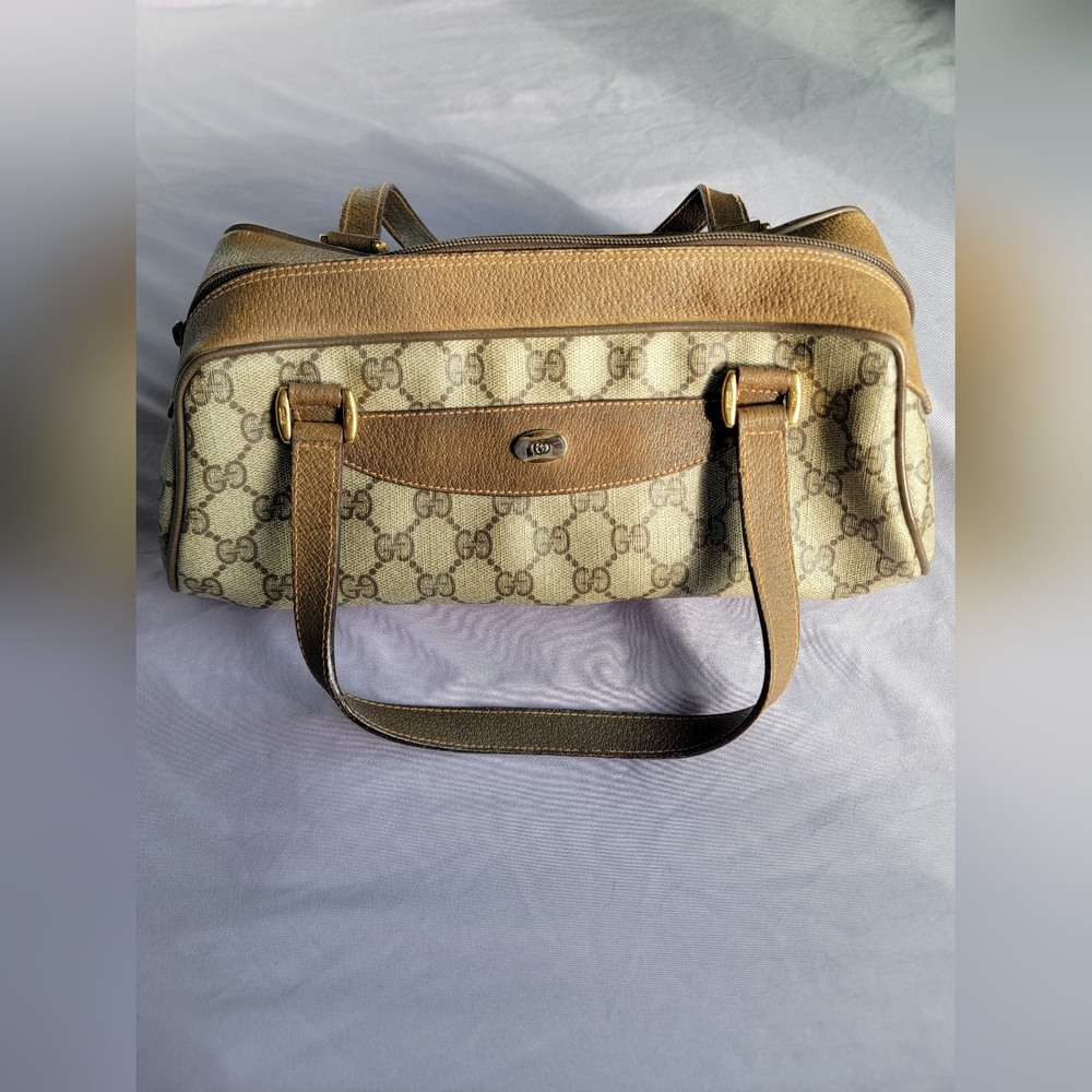 Authentic Vintage GUCCI GG Monogram Barrel Boston Hand Bag - Approx 90s!